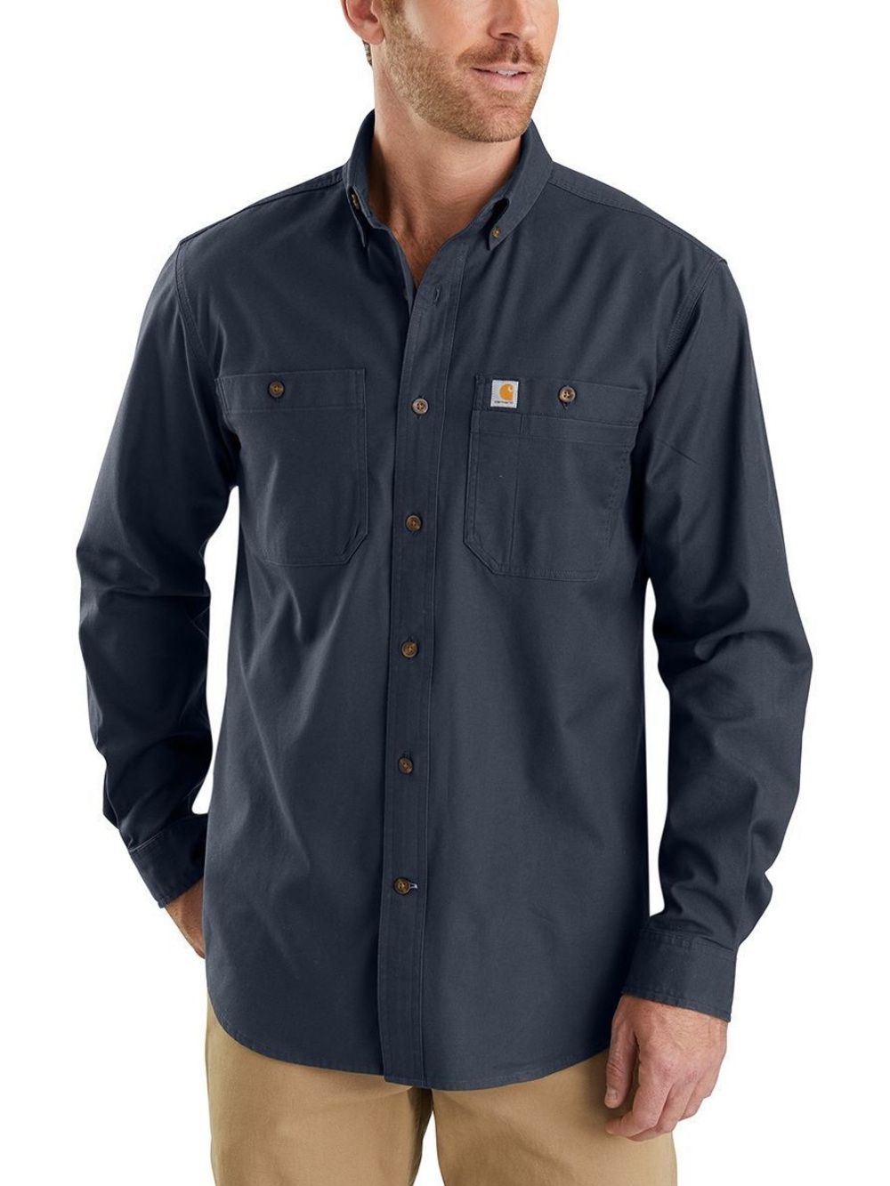 Carhartt Rugged Flex Midweight Navy Canvas Work Button-Down Shirt Size L